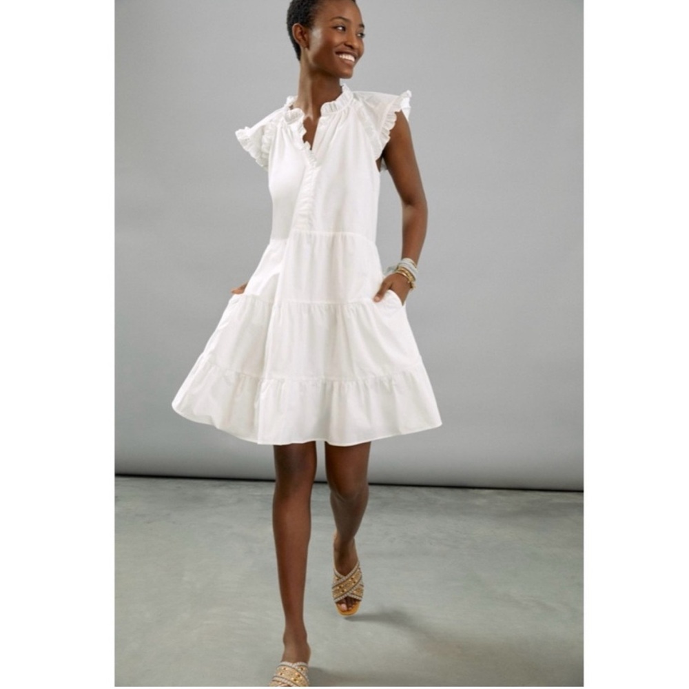Anthropologie White Tiered Ruffle Mini Dress